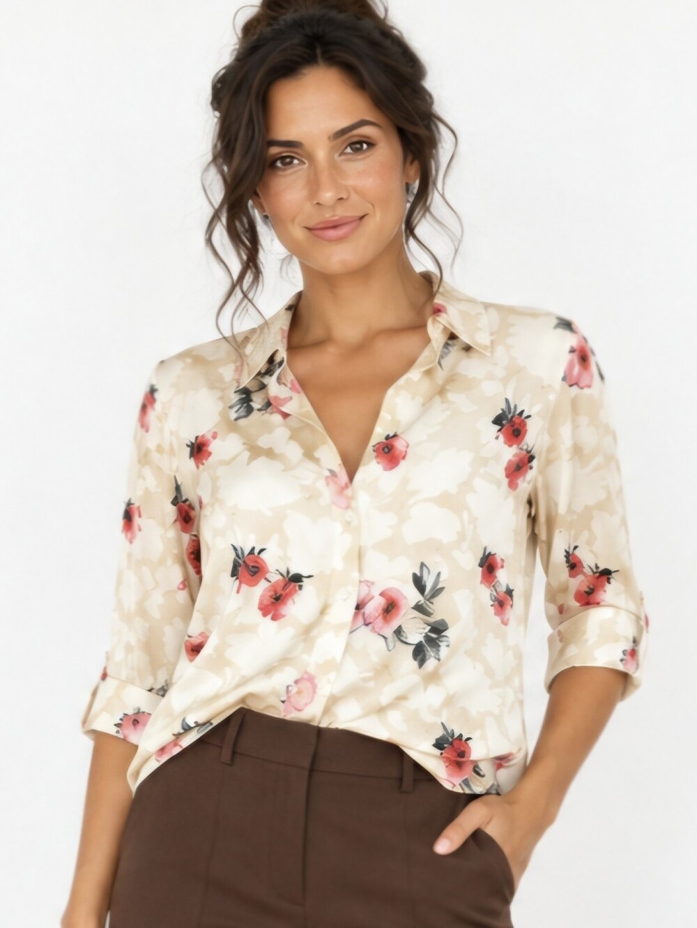 LuLaRoe Valentina Rose Floral Button Up Blouse XS Romantic Cottagecore NWOT